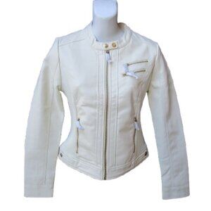 Guess Los Angeles Faux Cream Vegan Leather Motorcycle Jacket Women's XS